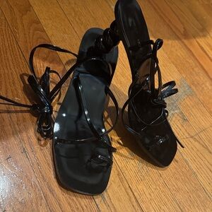 Fashion Nova Black Strappy Lace-Up Heeled Sandals